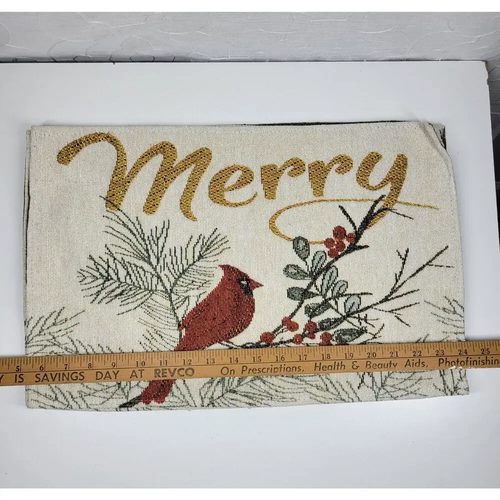 VTG Cardinal Tapestry Placemats Holly Berries Winter Christmas Table Deadstock 4